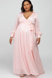 Pink Sparkle Chiffon Plus Maternity Maxi Dress