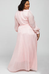 Pink Sparkle Chiffon Plus Maternity Maxi Dress