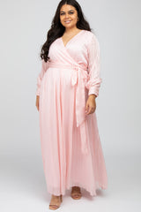 Pink Sparkle Chiffon Plus Maternity Maxi Dress