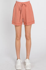 Mauve Striped Fringe Hem Shorts