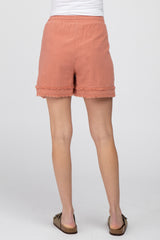 Mauve Striped Fringe Hem Maternity Shorts