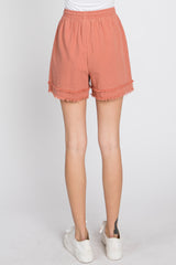 Mauve Striped Fringe Hem Shorts