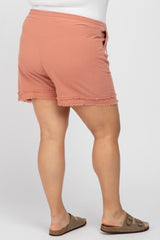 Mauve Striped Fringe Hem Maternity Plus Shorts