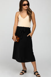 Black Front Tie Maternity Midi Skirt