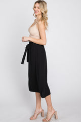 Black Front Tie Midi Skirt