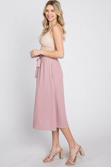 Mauve Front Tie Midi Skirt