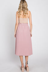 Mauve Front Tie Midi Skirt