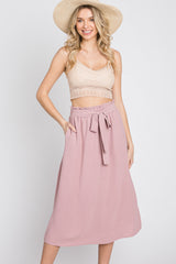 Mauve Front Tie Midi Skirt