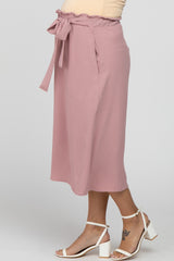 Mauve Front Tie Maternity Midi Skirt