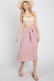 Mauve Front Tie Midi Skirt