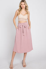 Mauve Front Tie Midi Skirt