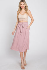 Mauve Front Tie Midi Skirt