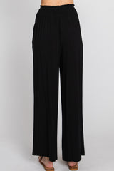 Black Smocked Waist Wide Leg Lounge Pants