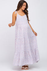 Lavender Printed Tiered Maternity Maxi Dress