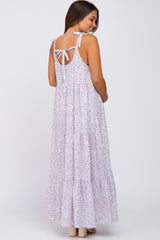 Lavender Printed Tiered Maternity Maxi Dress