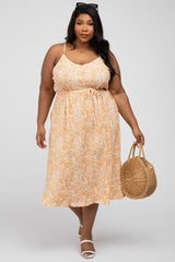 Yellow Floral Pleated Maternity Plus Midi Dress