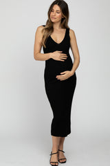 Black Ribbed Sleeveless Knit Maternity Midi Dress
