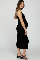 Black Ribbed Sleeveless Knit Maternity Midi Dress
