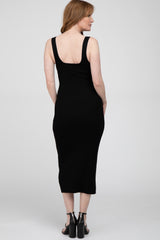 Black Ribbed Sleeveless Knit Midi Dress