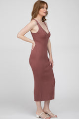 Mauve Ribbed Sleeveless Knit Midi Dress