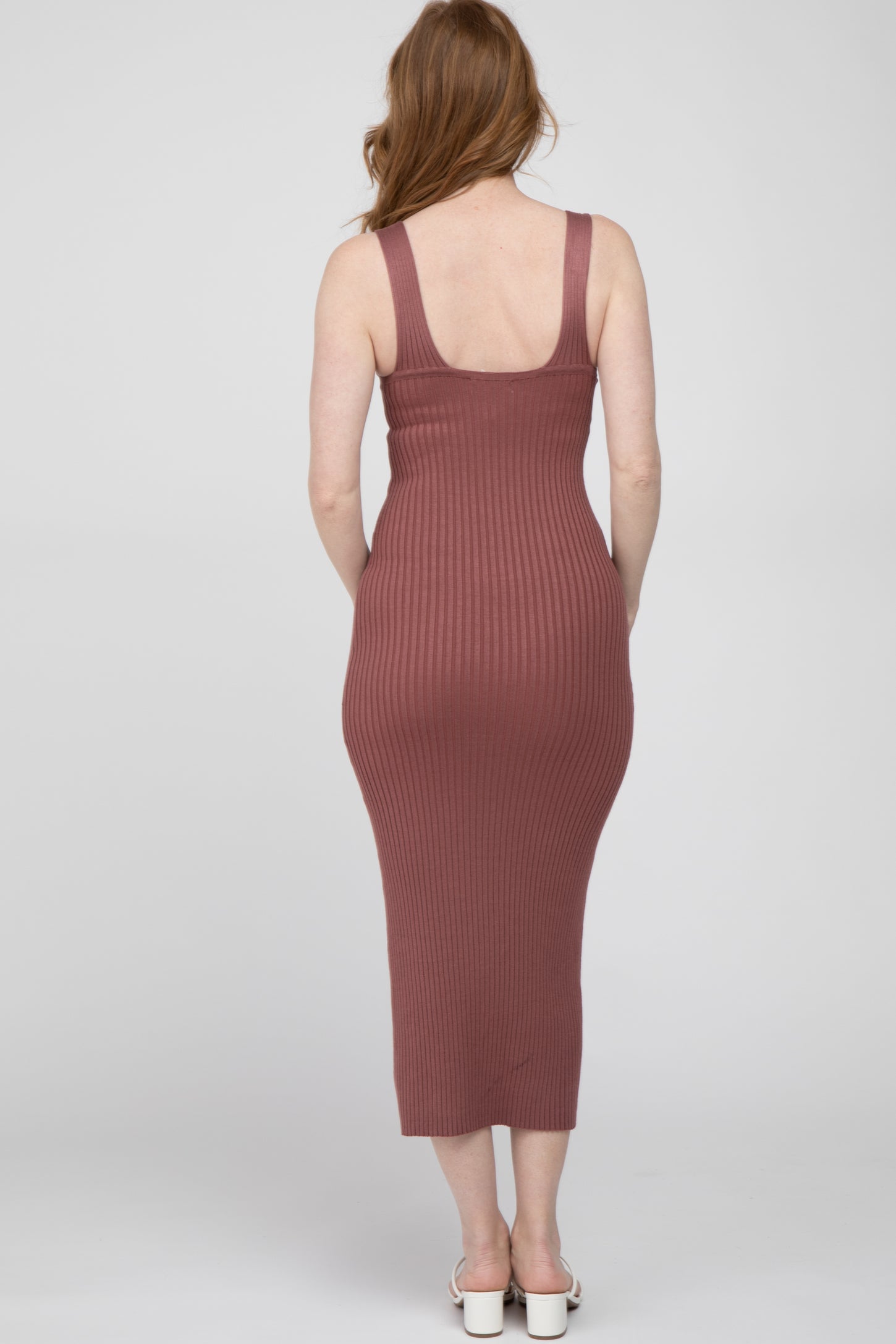 Mauve Ribbed Sleeveless Knit Midi Dress– PinkBlush