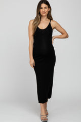 Black Sleeveless Knit Maternity Midi Dress