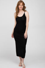 Black Sleeveless Knit Maternity Midi Dress