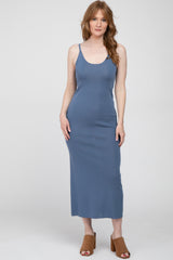 Blue Sleeveless Knit Maternity Midi Dress