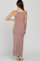 Mauve Sleeveless Knit Maternity Midi Dress