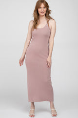 Mauve Sleeveless Knit Maternity Midi Dress