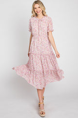 Pink Floral Ruffle Tiered Midi Dress