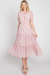 Pink Floral Ruffle Tiered Midi Dress