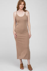 Taupe Sleeveless Knit Midi Dress