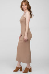 Taupe Sleeveless Knit Midi Dress