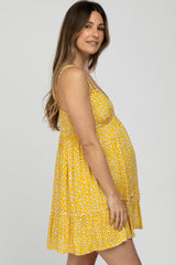 Yellow Floral Sleeveless Ruffle Hem Maternity Mini Dress