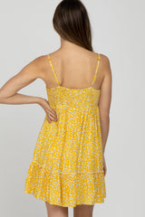 Yellow Floral Sleeveless Ruffle Hem Maternity Mini Dress