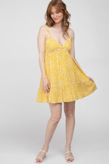 Yellow Floral Sleeveless Ruffle Hem Mini Dress