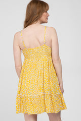 Yellow Floral Sleeveless Ruffle Hem Mini Dress