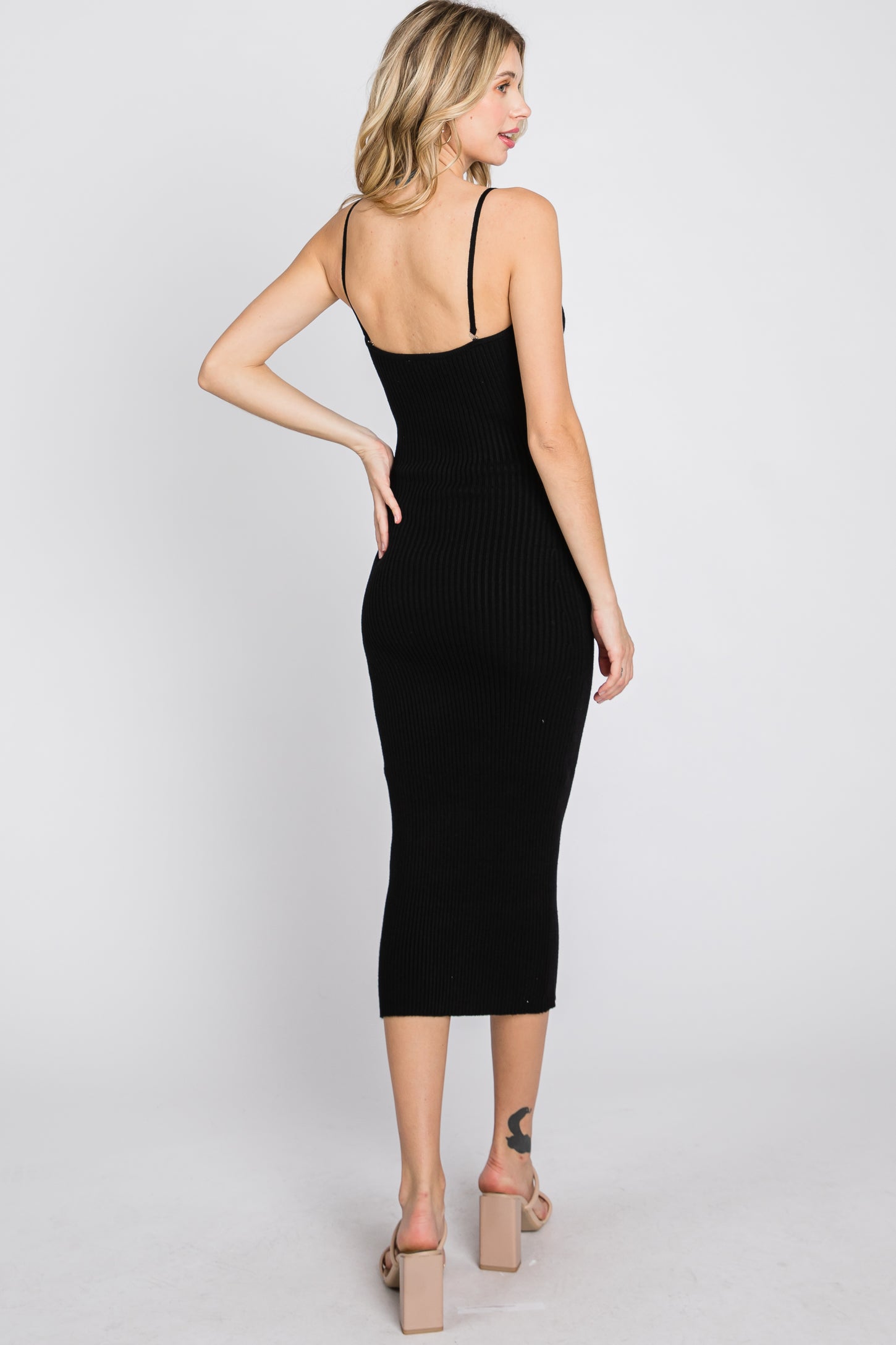 Black Sweetheart Neck Fitted Midi Dress– PinkBlush