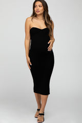 Black Sweetheart Neck Fitted Maternity Midi Dress