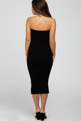 Black Sweetheart Neck Fitted Maternity Midi Dress