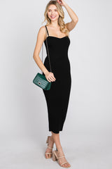 Black Sweetheart Neck Fitted Maternity Midi Dress