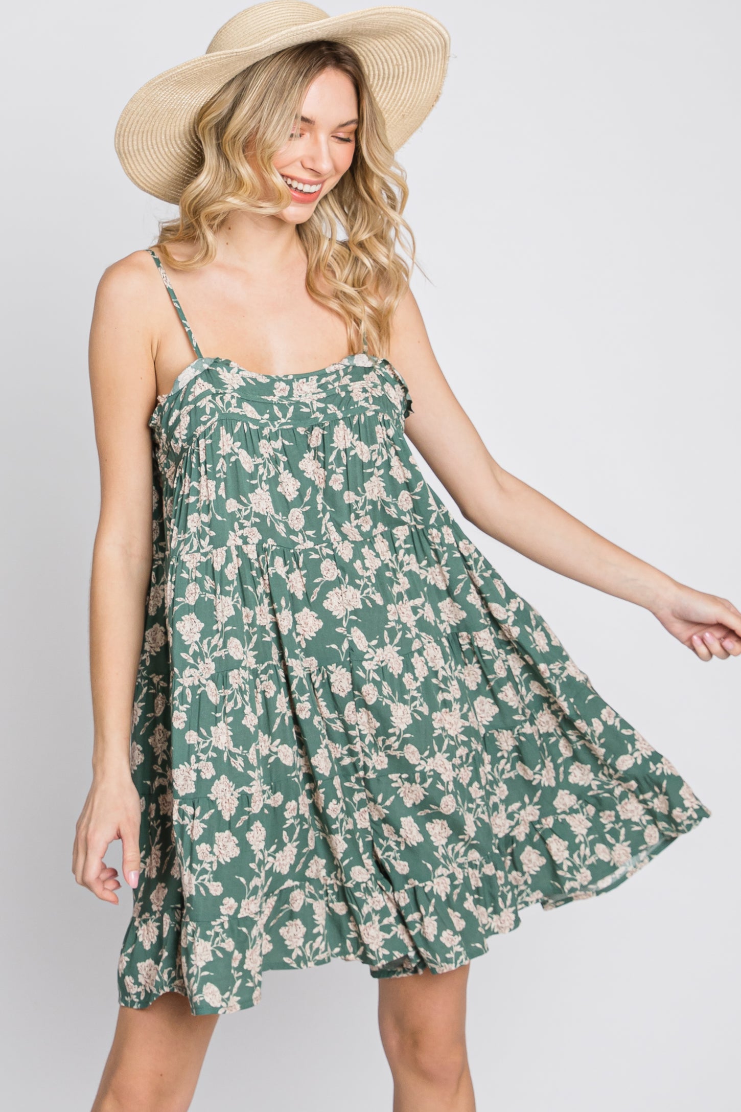 Sage Floral Tiered Maternity Romper– PinkBlush