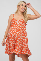 Orange Floral Tiered Maternity Romper