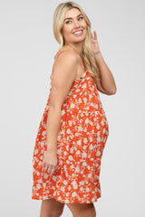 Orange Floral Tiered Maternity Romper