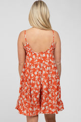 Orange Floral Tiered Maternity Romper