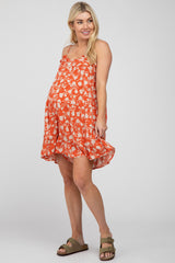 Orange Floral Tiered Maternity Romper