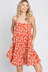 Orange Floral Tiered Romper