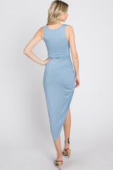 Blue Side Ruched Asymmetric Dress