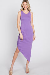 Lavender Side Ruched Asymmetric Dress